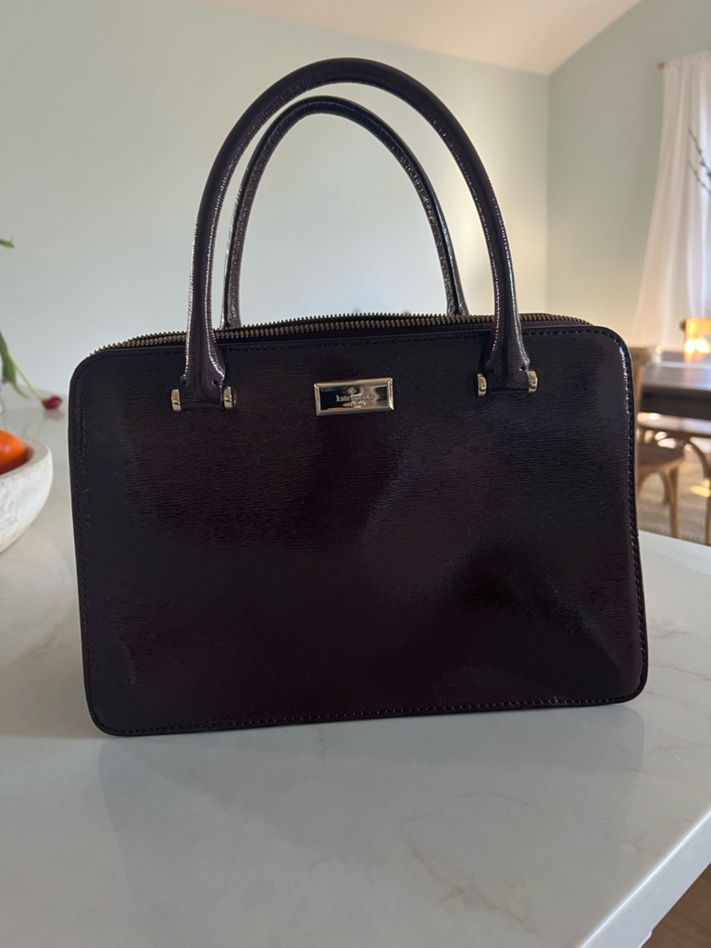 kate spade Patent Satchel in Plum with Gold Hardware